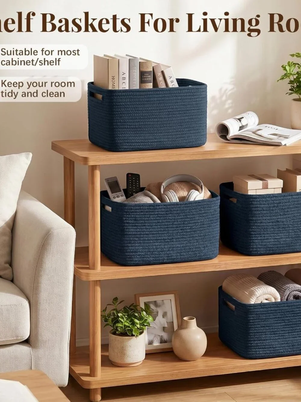 New 4Packs Natural Cotton Rope Storage Baskets for Organizing Toys, Clothes